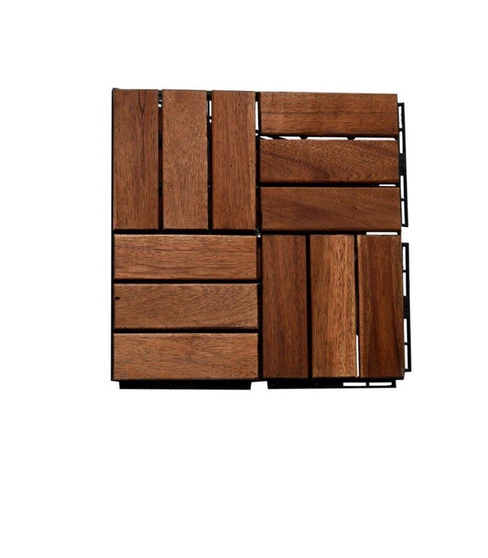 Hardwood Interlocking Patio Deck Tiles (Pack of 10, 12″ x 12″), Acacia Wood D…