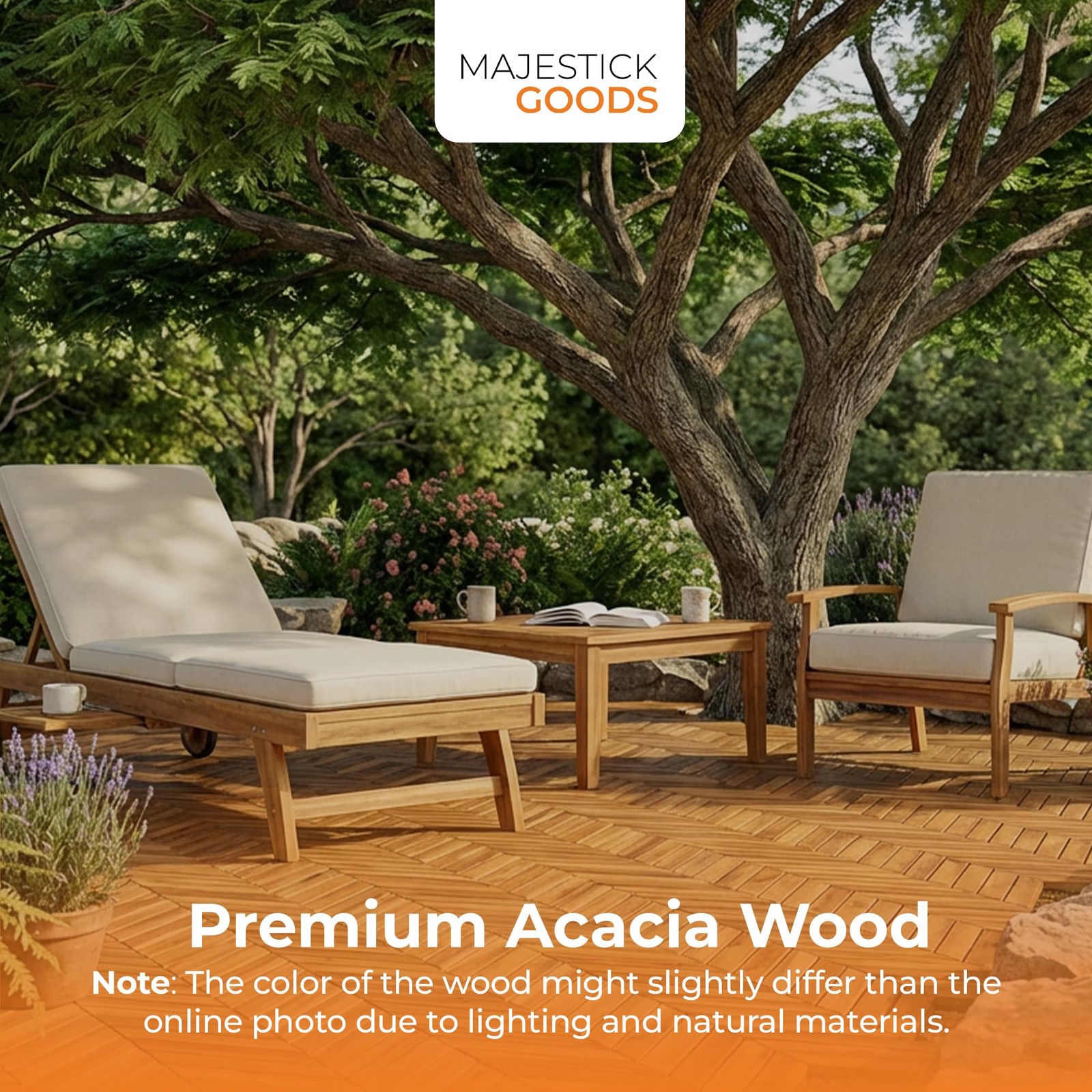 Interlocking Deck Tiles, 8-Pack Herringbone Acacia Wood Patio Tiles with 2 Ed…