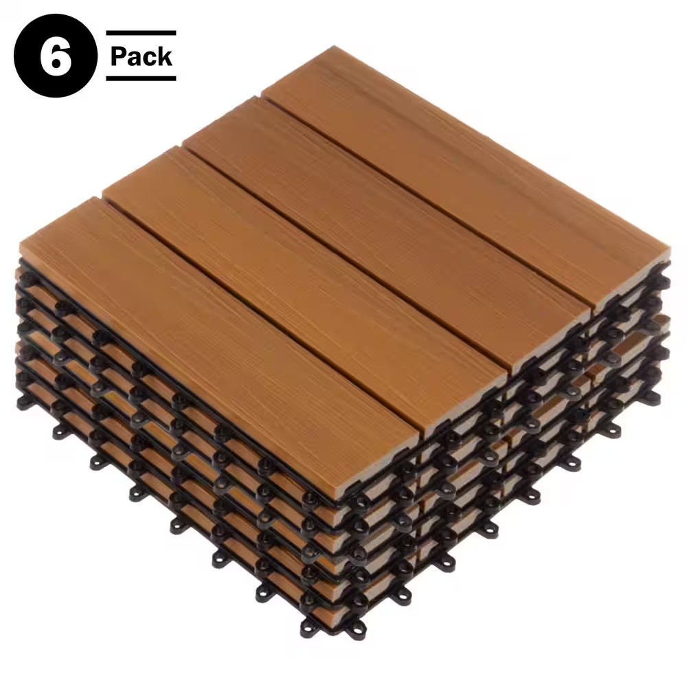 1 Ft. W X 1 Ft. L 6 Patio Tiles Woodgrain Wood/Polypropylene Interlocking Deck T