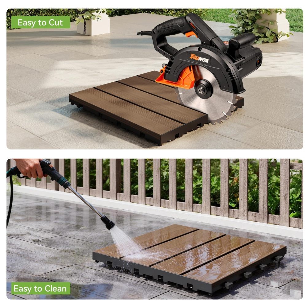 9 Pcs Interlocking Deck Tiles 12×12 Inch HDPE Outdoor Flooring Waterproof Patio