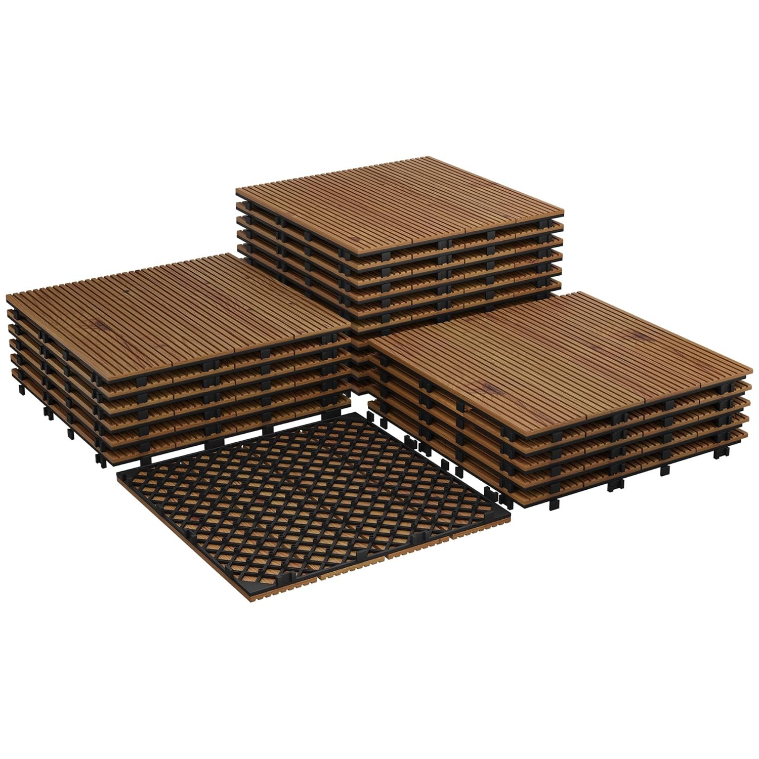 22 Pack Wood Deck Tiles 12″X12″ Interlocking Snap Together Patio Flooring Cover
