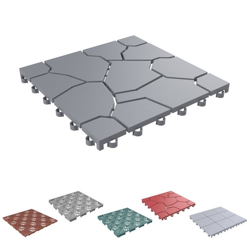Interlocking Deck Tiles Outdoor Flooring Patio Tiles Fast Assembly Set of 6 Gray