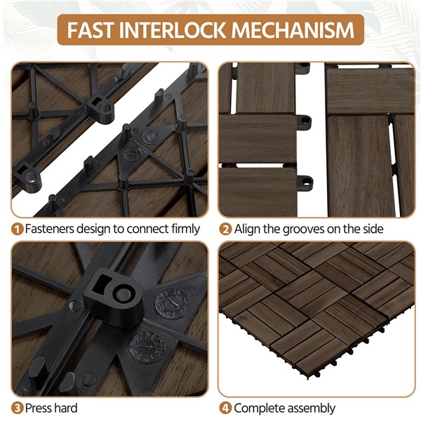 Pack of 27 Wood Interlocking Flooring Tiles Deck Tiles for Patio Garden, Used
