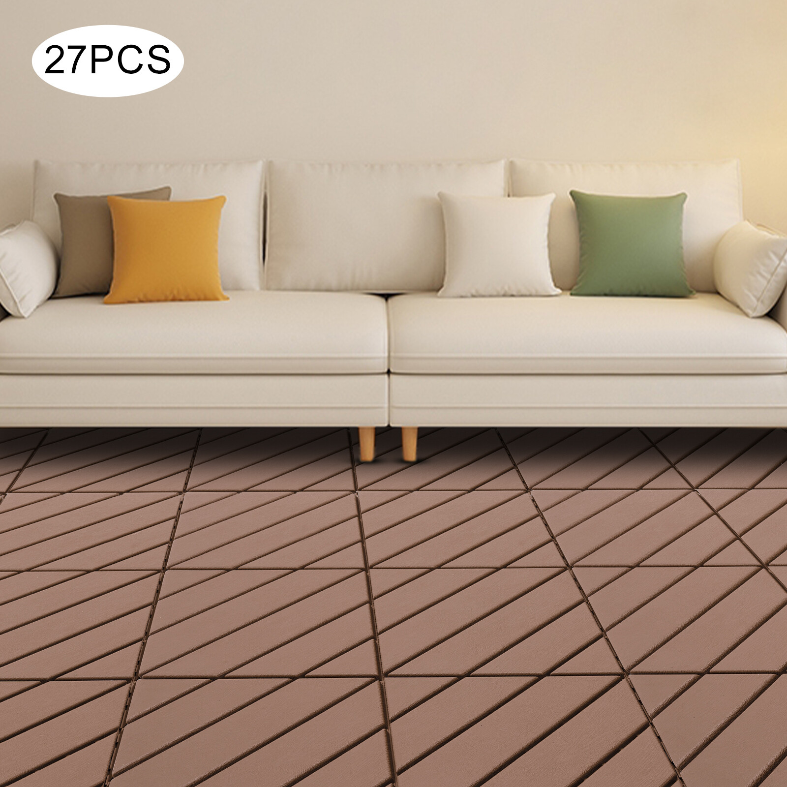 27 PACK Plastic Interlocking Deck Tiles Outdoor Patio Flooring Coffee 12″x12″.