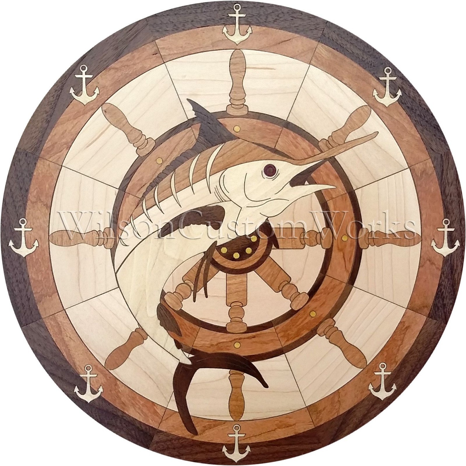 24″ Wood Floor Inlay 233 Piece Marlin Fish Medallion kit DIY Flooring Table Box