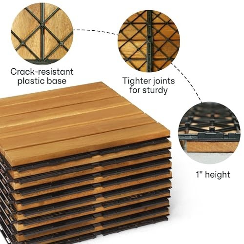 Wood Interlocking Deck Tiles 12×12 Indoor Outdoor Flooring 27 Pcs Golden Striped