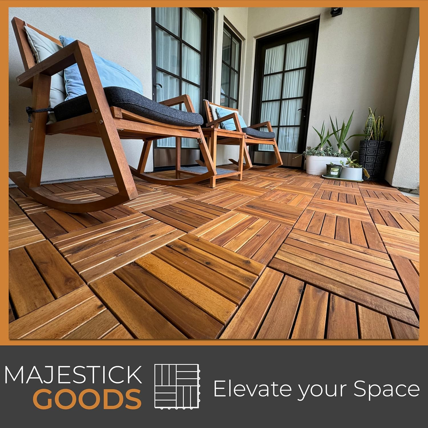 Interlocking Deck Tiles Snap Together Wood Flooring – 12 X 12 Acacia Hardwood Ou
