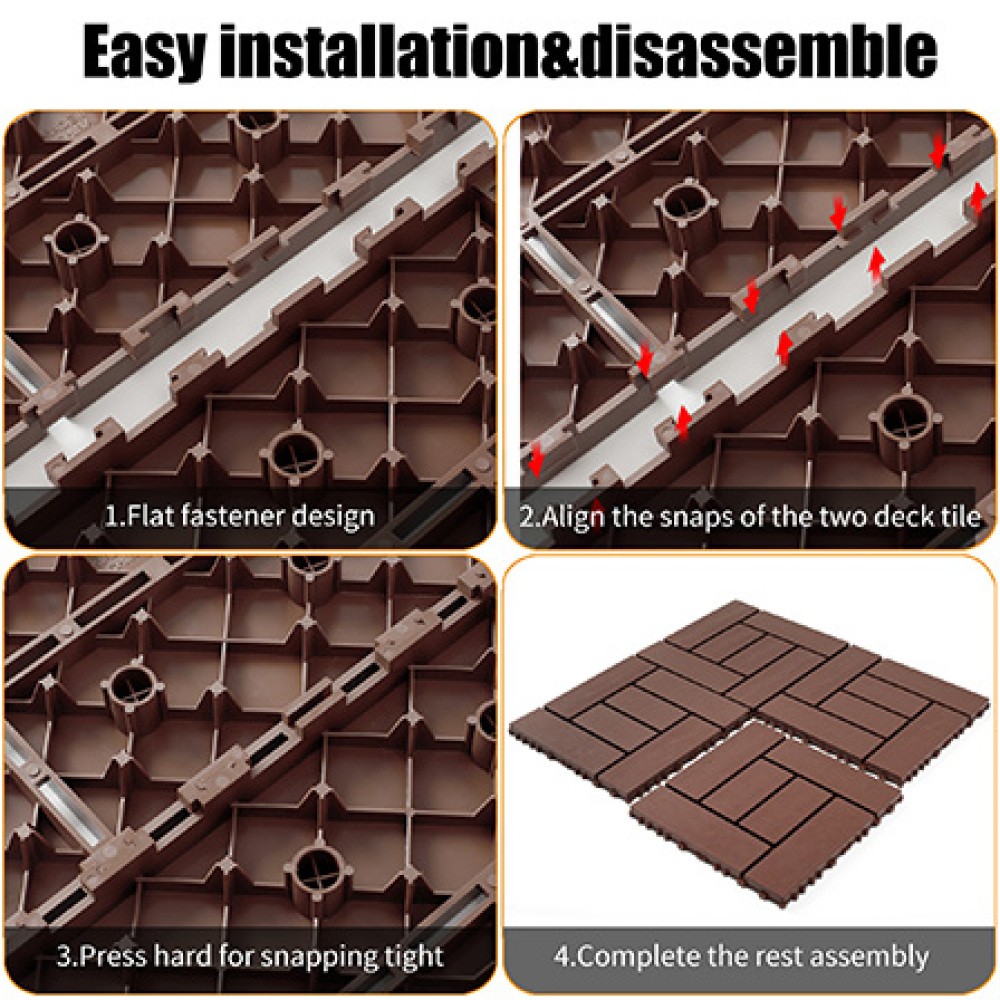 12″ Interlocking Floor Tiles 44 Pack Red Brown PP DIY Modular Deck Tiles