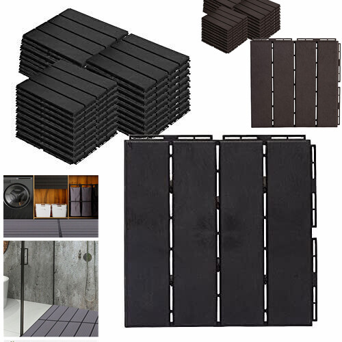 27PCS Deck Tiles Wood Flooring Interlocking Balcony Patio Paver Outdoor 12″X12″
