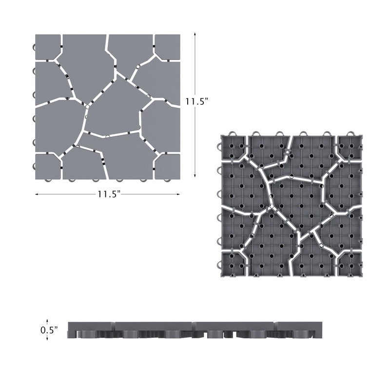 Interlocking Deck Tiles Outdoor Flooring Patio Tiles Fast Assembly Set of 6 Gray