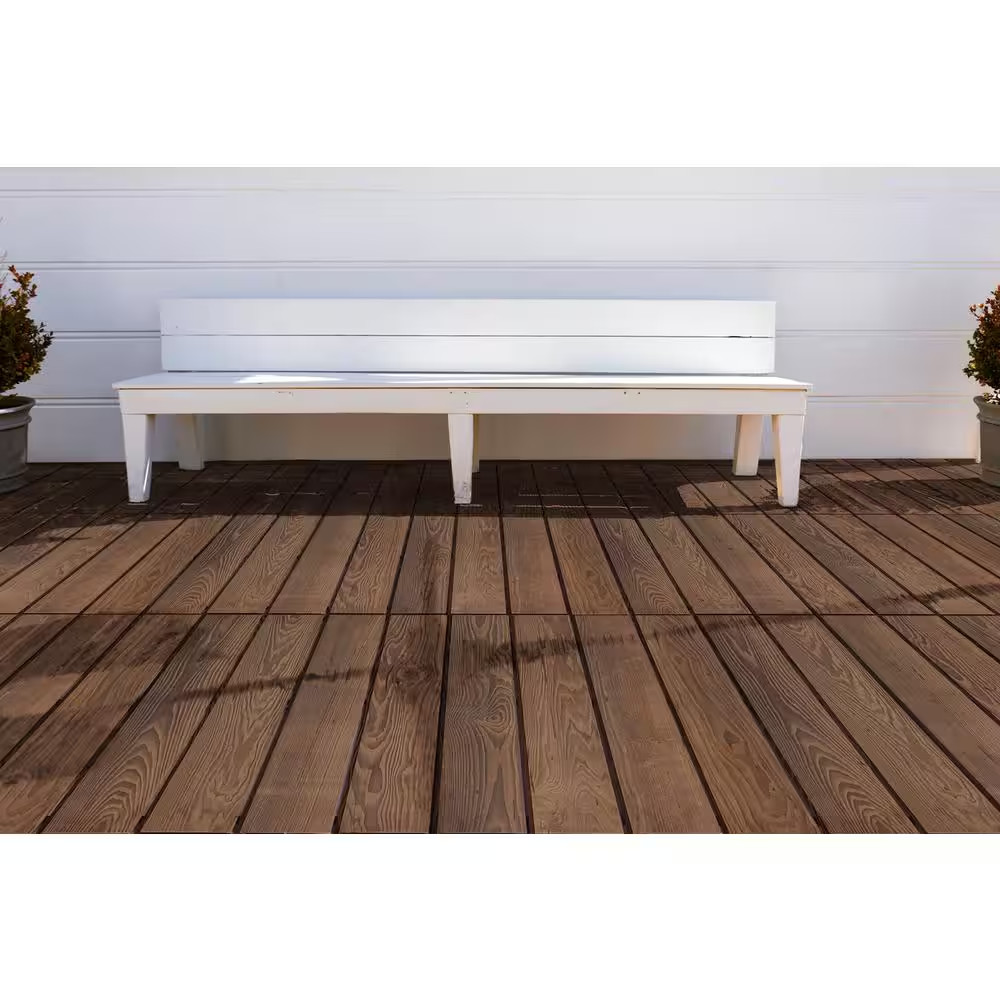 Roll Deck 4 Ft. X 32 In. Non-Slip Thermo-Treated Wood Deck Tile in Brown (1-Piec