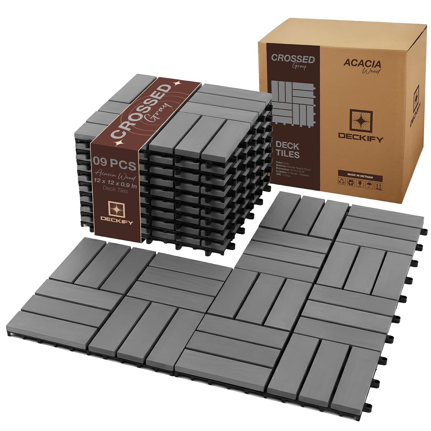 Acacia Wood Interlocking Patio Deck Tiles 12×12 Inch Outdoor Wooden Flooring