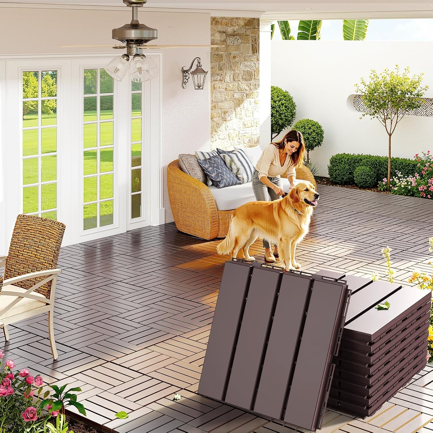 Lightweight Plastic Interlocking Deck Tiles, 9 Pack for Stylish Outdoor Areas
