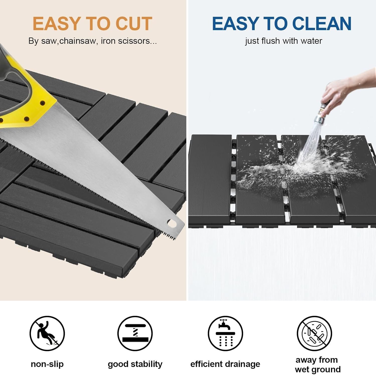 Elegant Dark Grey Interlocking Deck Tiles – 12″x12″ Waterproof for All Weather