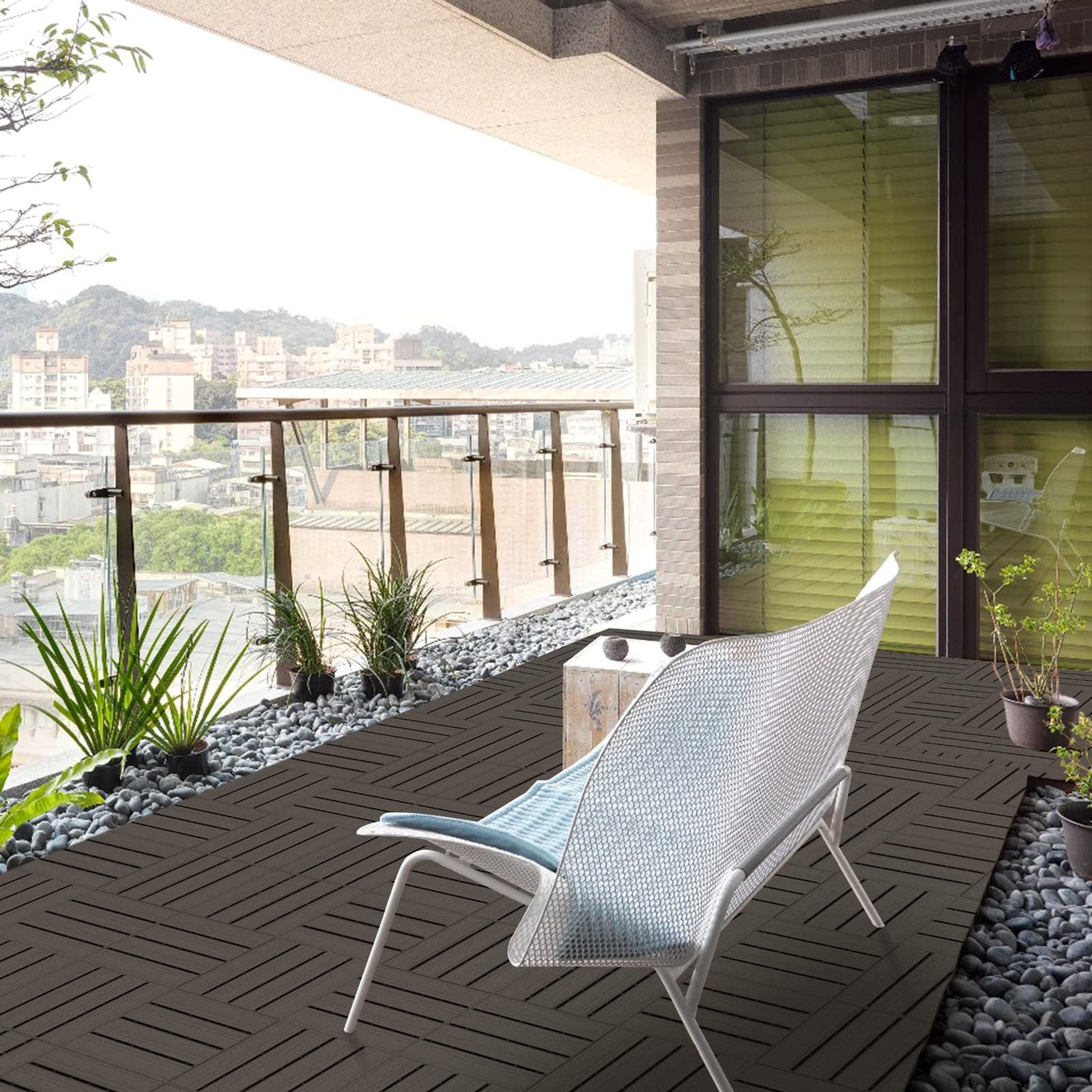 Goovilla Plastic Interlocking Deck Tiles, 9 Pack Balcony Flooring, 12″x12″ Wa…