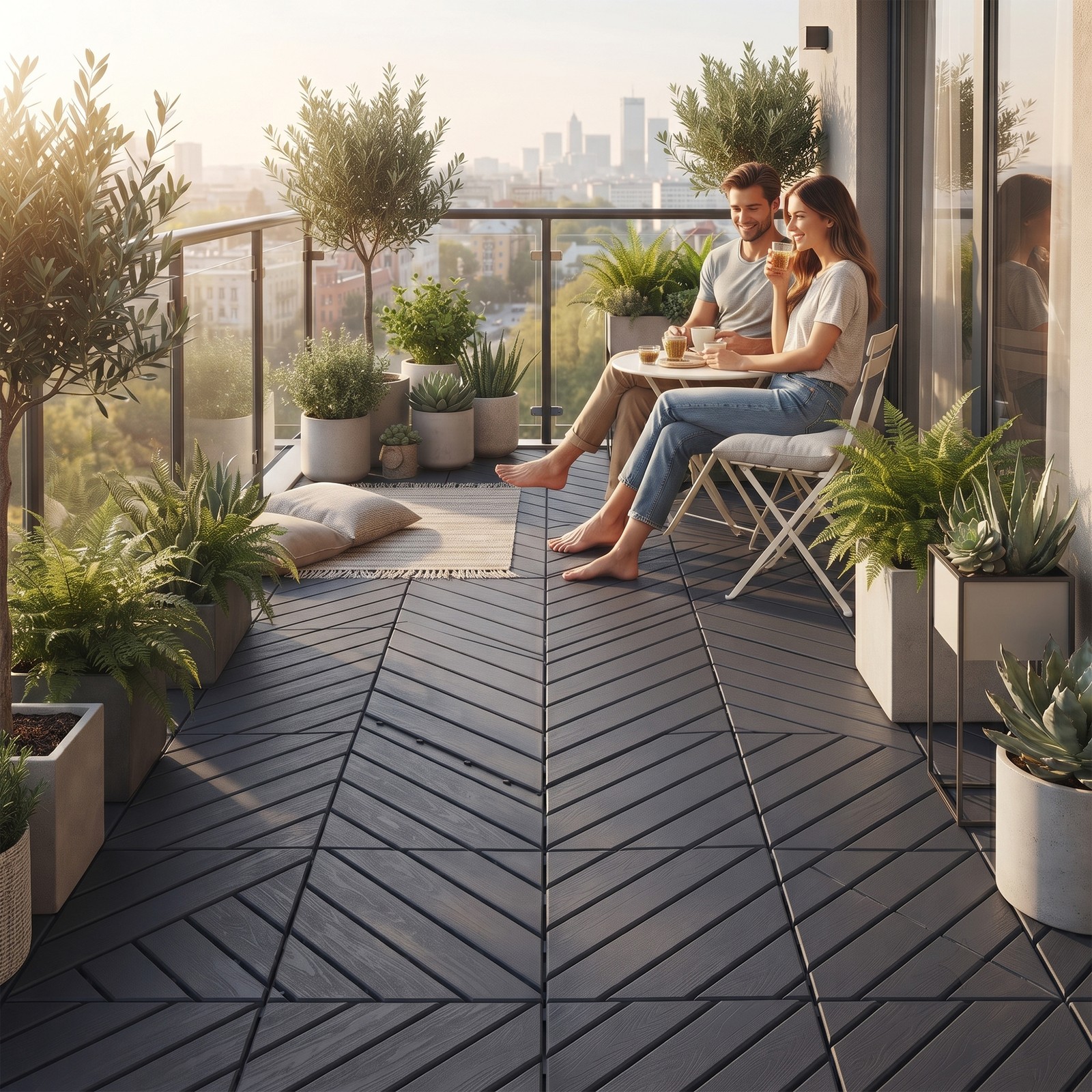 44 Pack 12″x12″ Interlocking Deck Tiles, Waterproof Non-Slip Patio Flooring