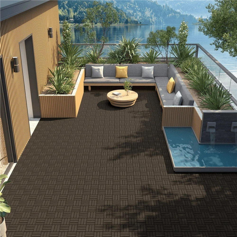27pc Interlocking Deck Tiles Waterproof Wood Flooring Garden Patio