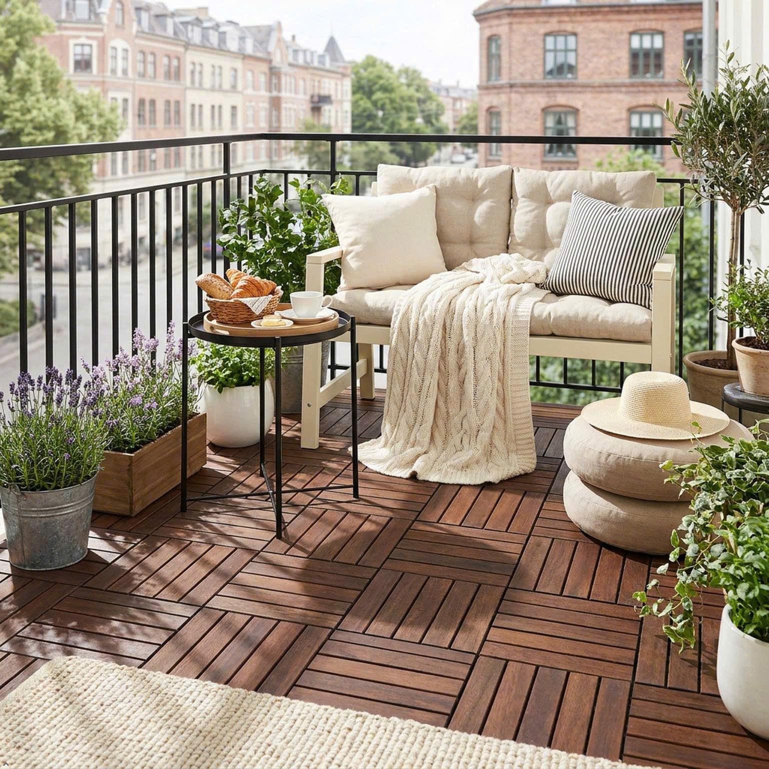 Natural Acacia 12×12 Interlocking Wood Deck Tiles for Balcony, Garden, Patio,…