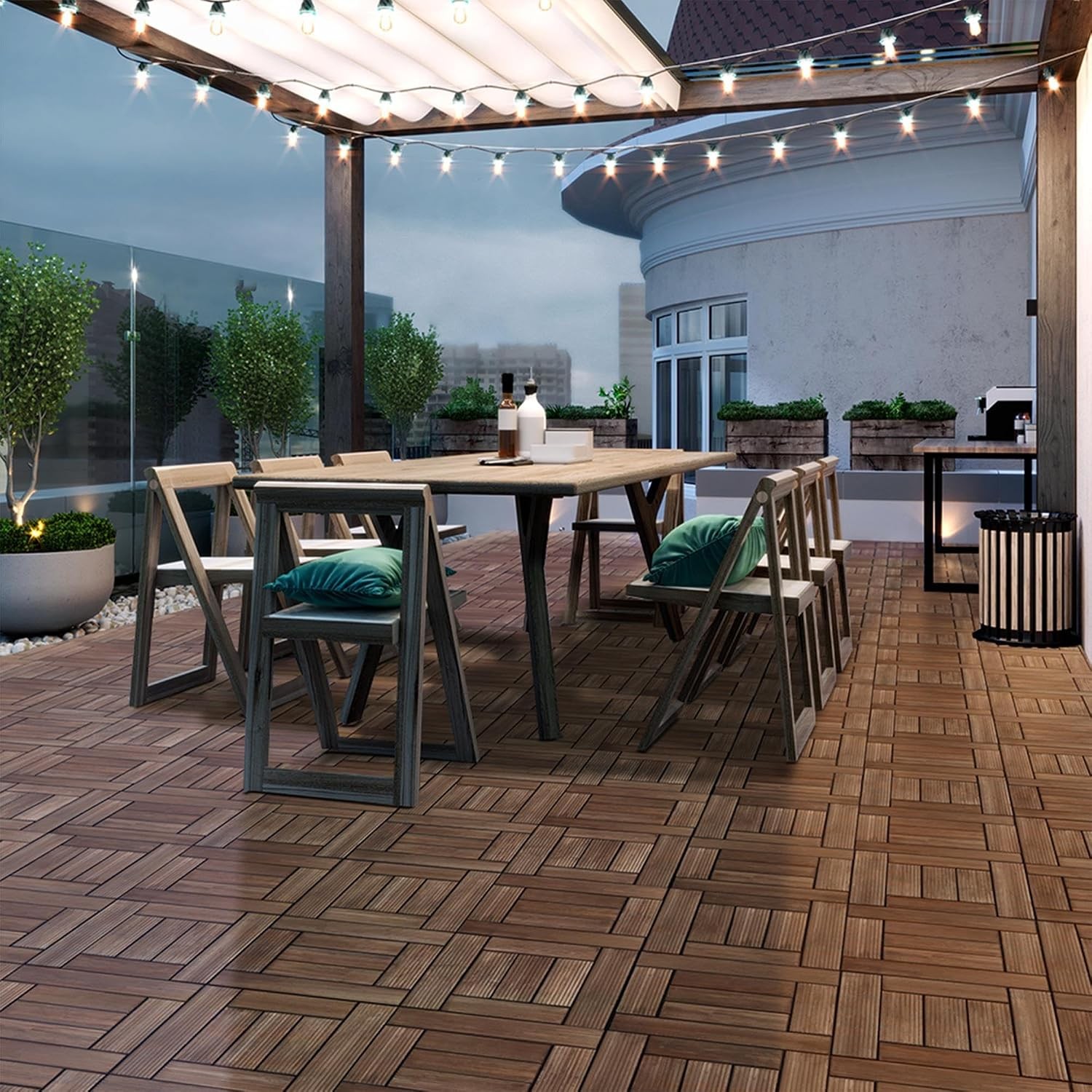 27PCS Interlocking Deck Tiles 12×12 Patio Flooring Brown Wood Slats