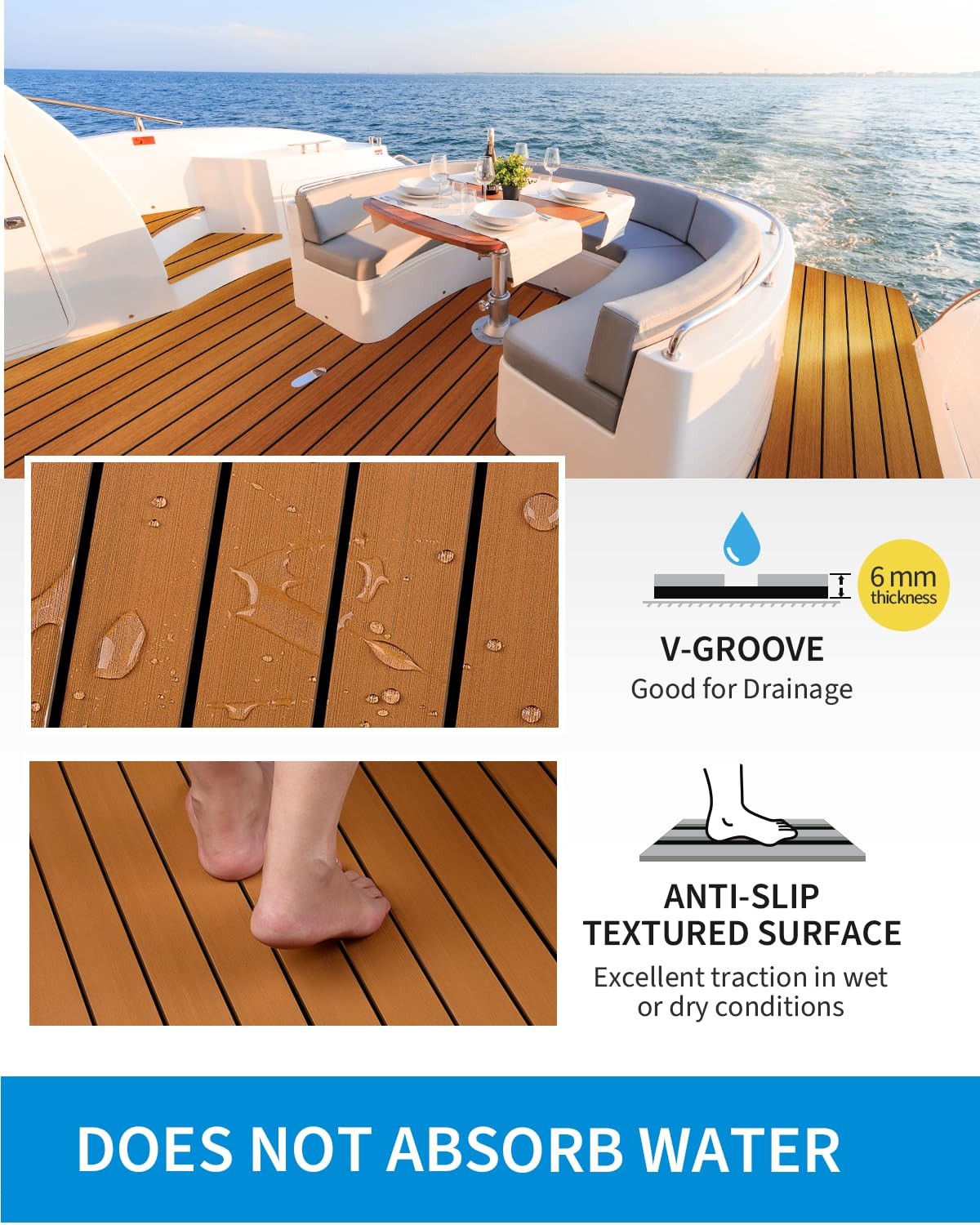 OCEANBROAD Boat Flooring Self-Adhesive 48”x16.8” Brown with Black Lines