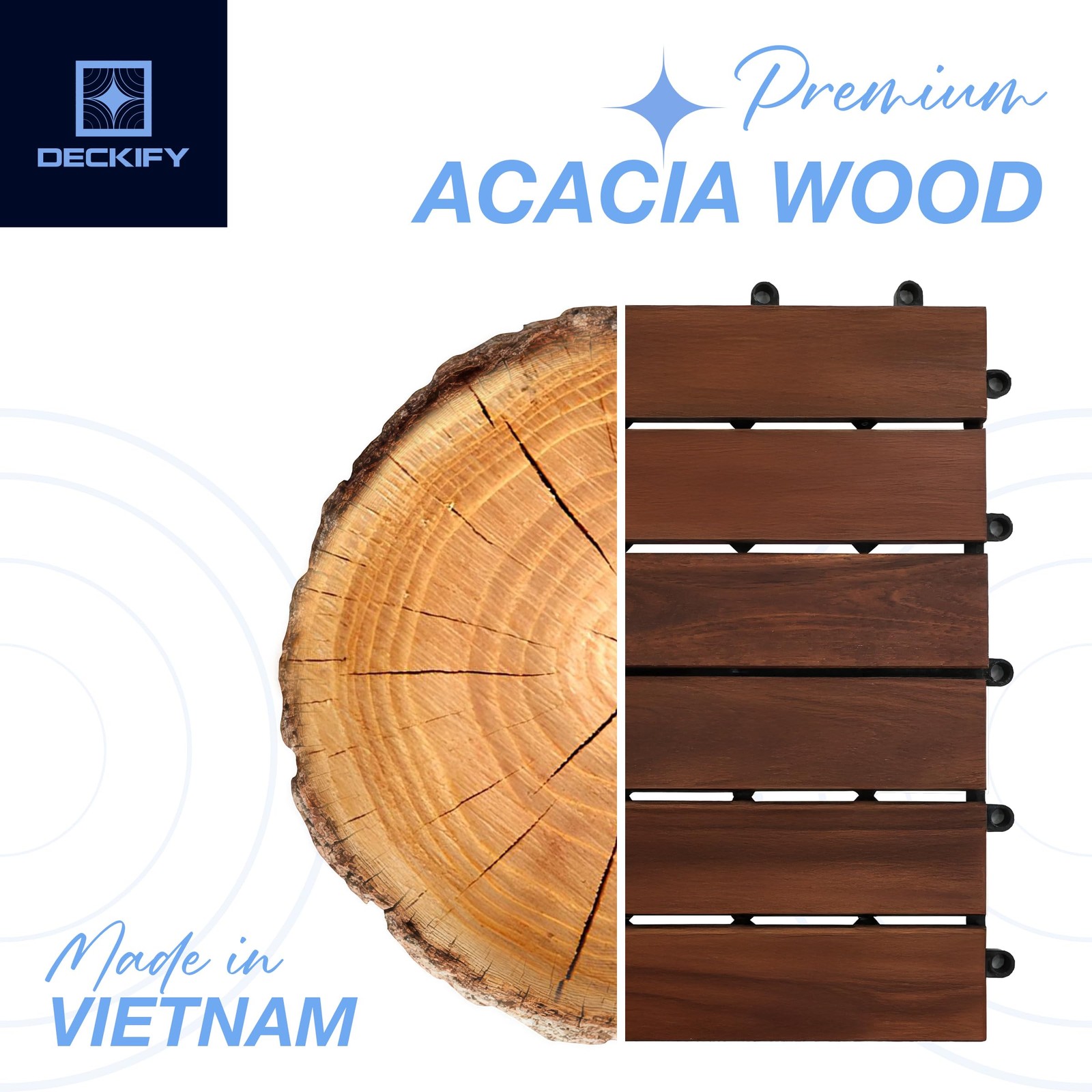 Acacia Wood Interlocking Patio Deck Tiles, 12 x 12 x 0.9 Inch Outdoor Floorin…