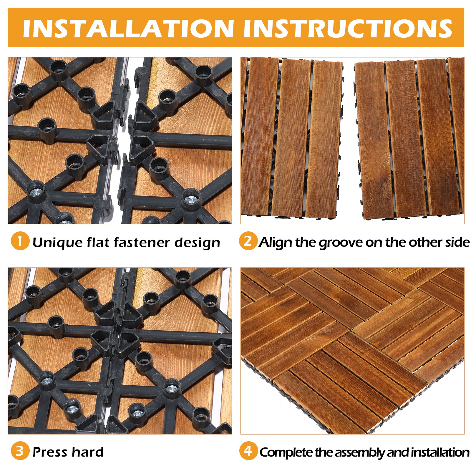 27Pcs Wood Patio Deck Tiles 12″ x 12″ Interlocking Flooring for Indoor Outdoor