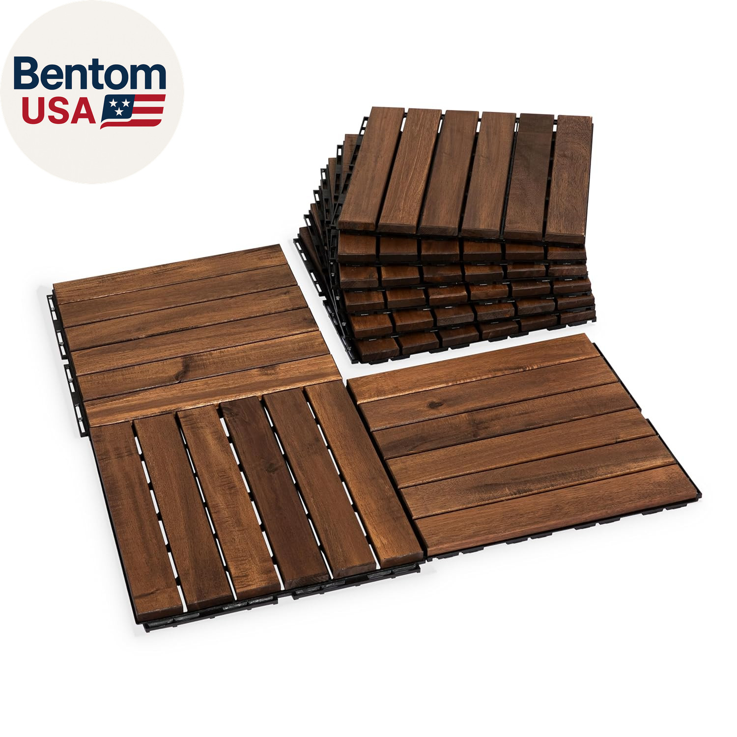 Natural Acia 12X12 Interlocking Wood Deck Tiles for Balcony, Garden, Patio, Pool