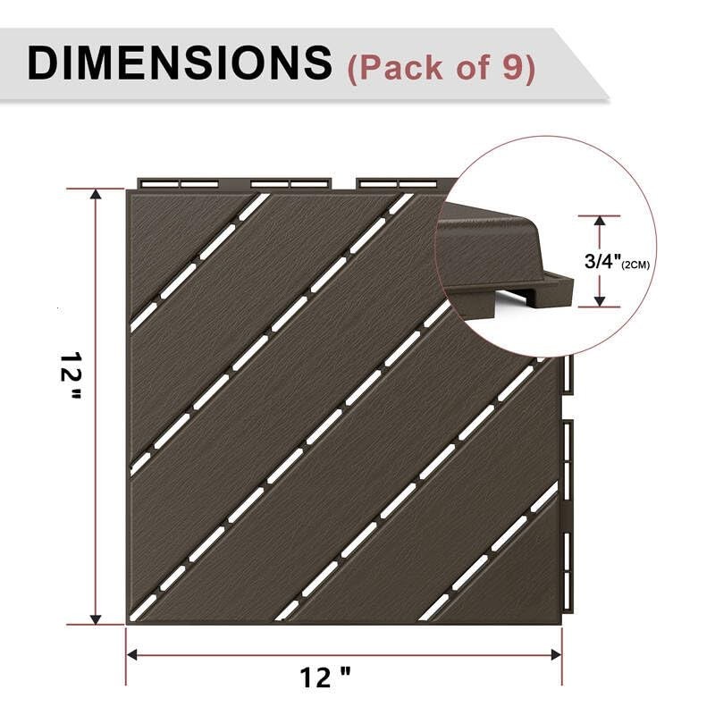 9 Pack Interlocking Deck Tiles 12″x12″ Heavy Duty Outdoor Flooring, Waterproof N