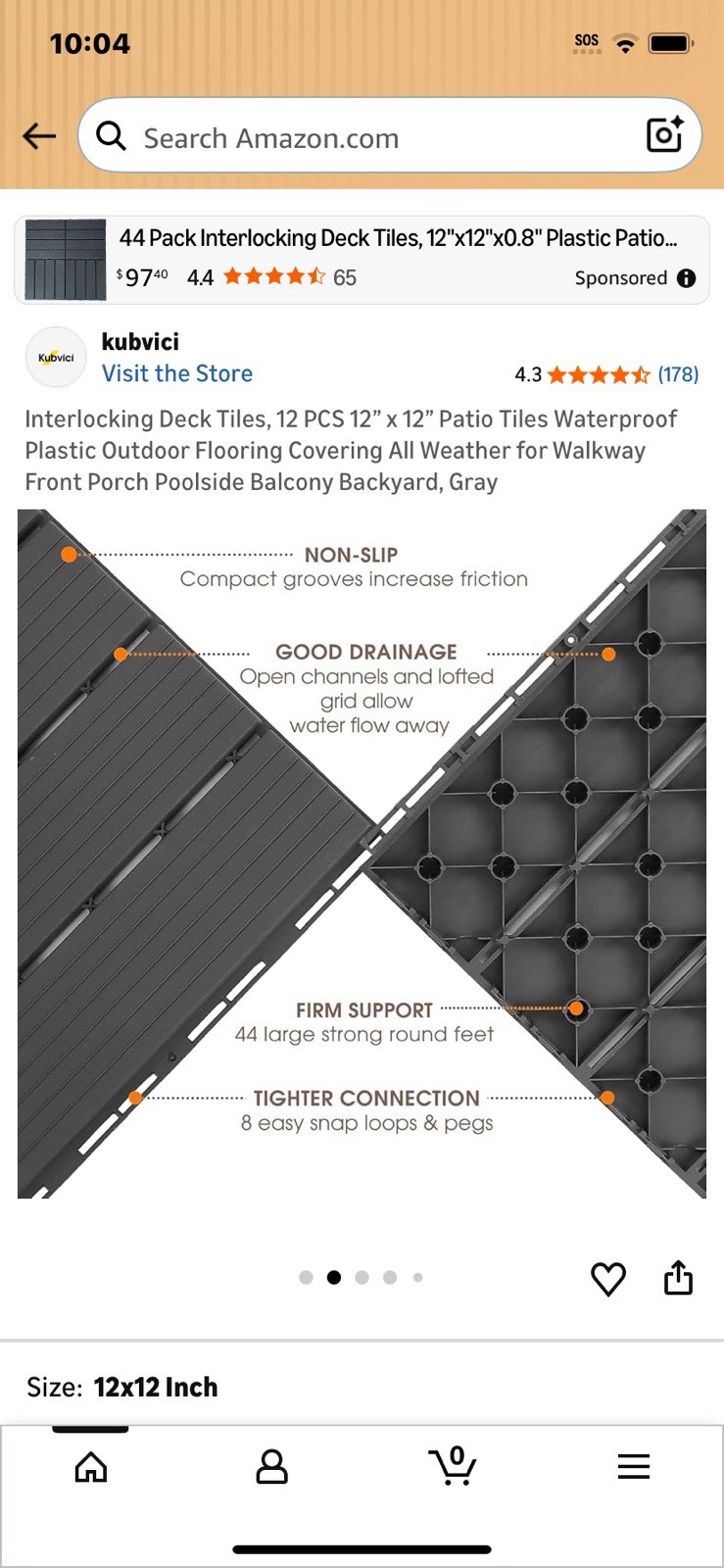 Interlocking deck tiles gray 12 inch X 12 inch 12 pack square 12 ft.²