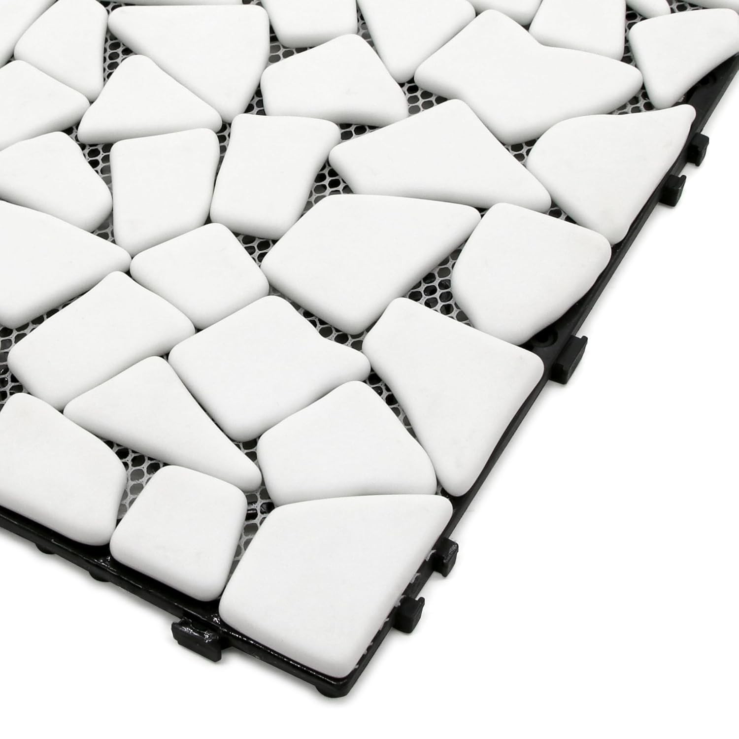 4PCS Natural Stone Interlocking Deck Tiles 12″x12″ Pebble Waterproof Patio Deck