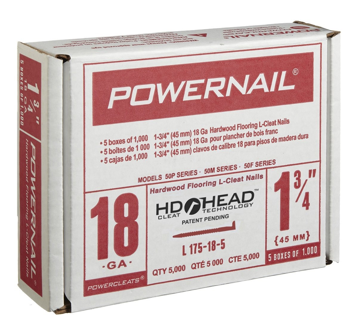 L175185 18-Gauge 1-3/4-Inch Length Powercleats L-Cleat Flooring Nails (5000ct)