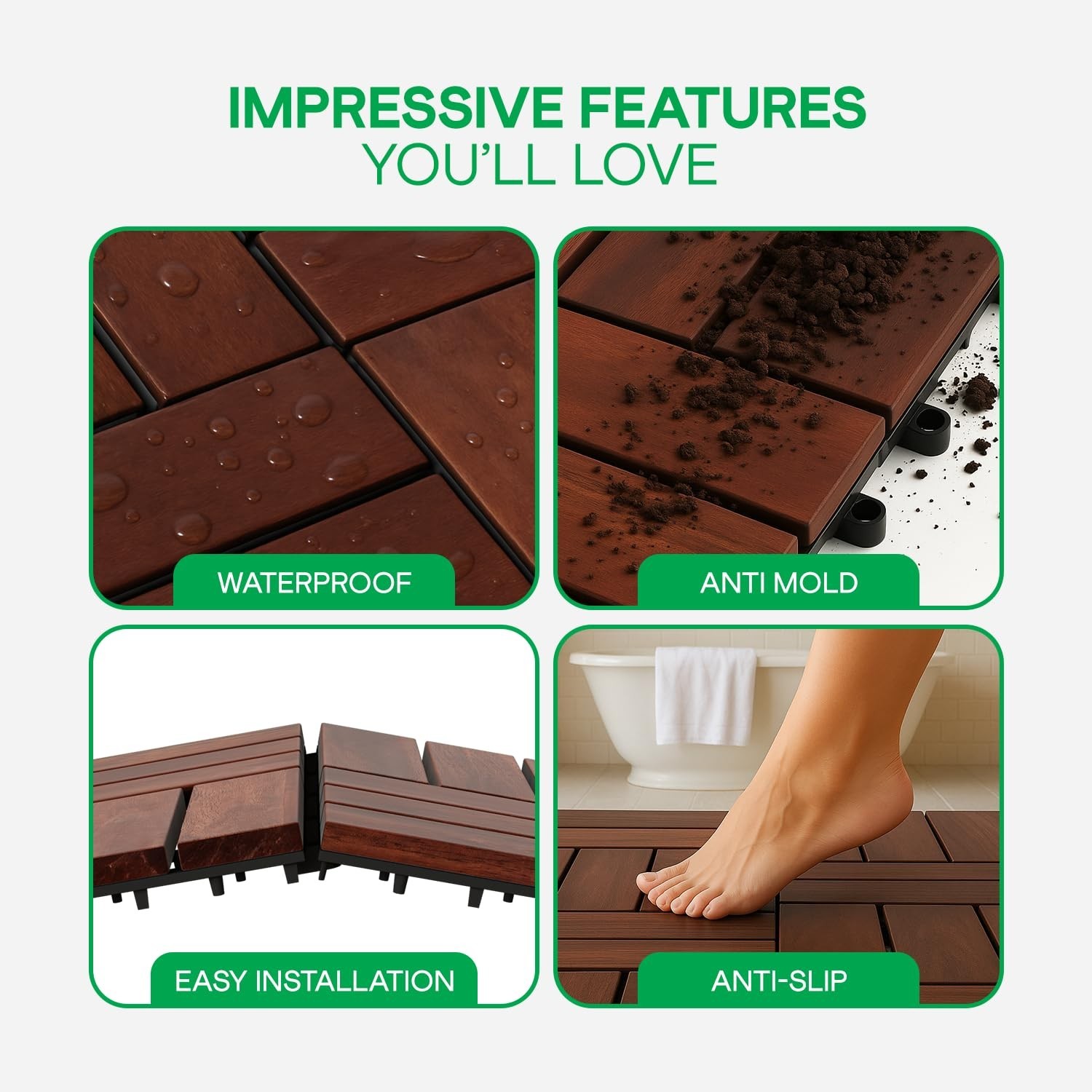 Acacia Wood Patio Tiles – Red Brown Checkered Pattern