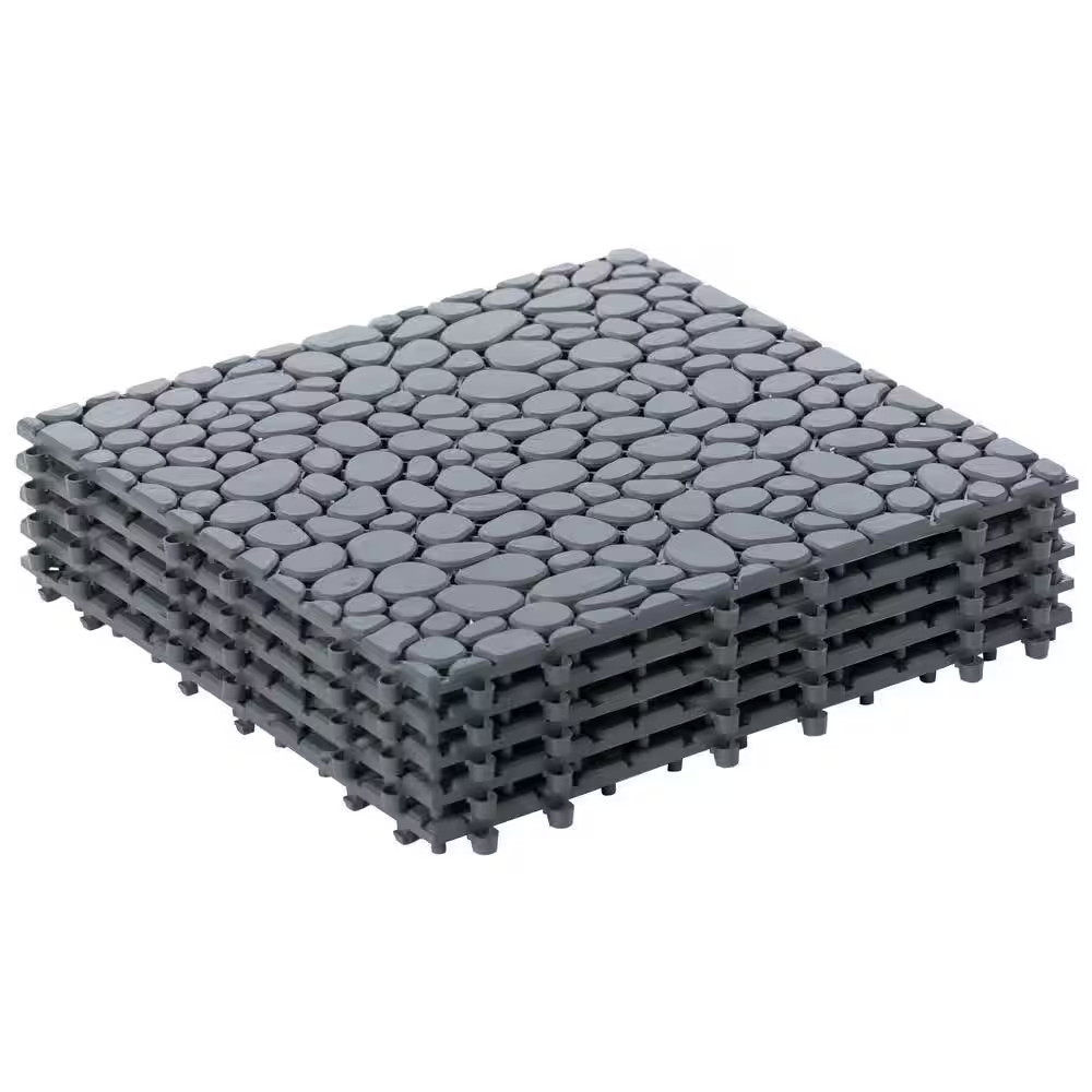 Plastic Interlocking Cobbled Stone Look Garden Pathway Tiles, Decorative Floor G