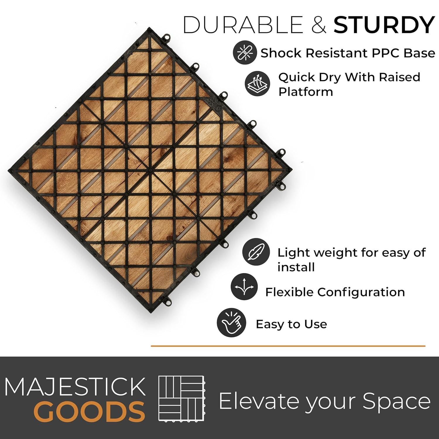 Interlocking Deck Tiles Snap Together Wood Flooring – 12 X 12 Acacia Hardwood Ou