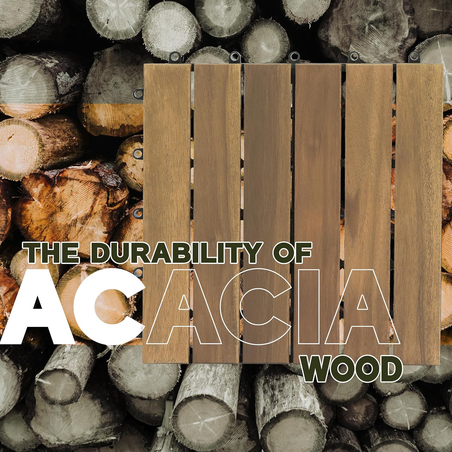 9 Pack Acacia Wood Deck Tiles 12×12 Patio Balcony Flooring