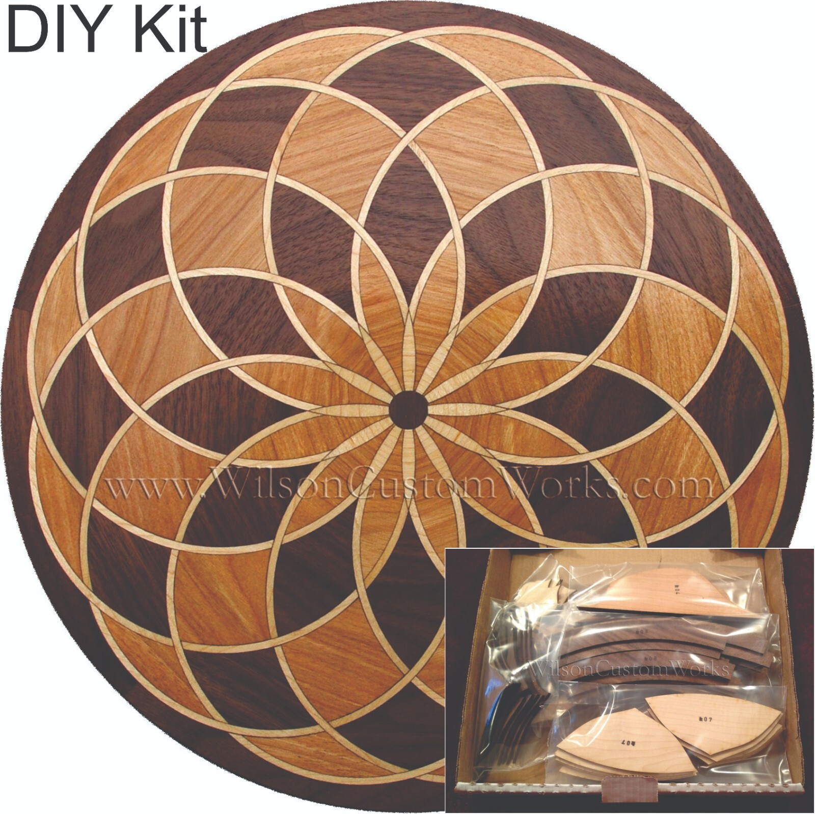 Spyro 3-Tone DIY kit 145 piece Wood Floor Medallion Inlay Select Size 18-36″