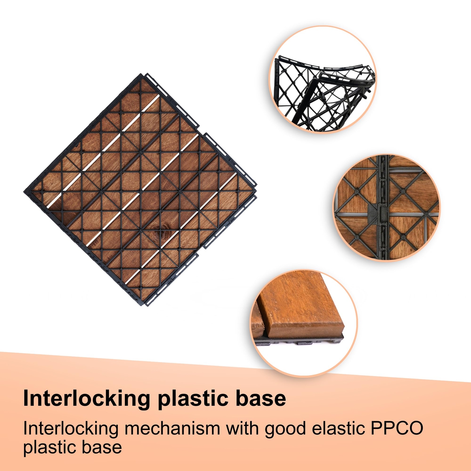 10 PCS Interlocking Deck Tiles, 12″x12″ Square Acacia Hardwood Flooring