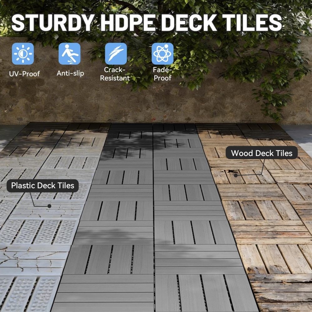 27 Pcs Interlocking Deck Tiles 12×12 in HDPE Outdoor Flooring Waterproof Patio