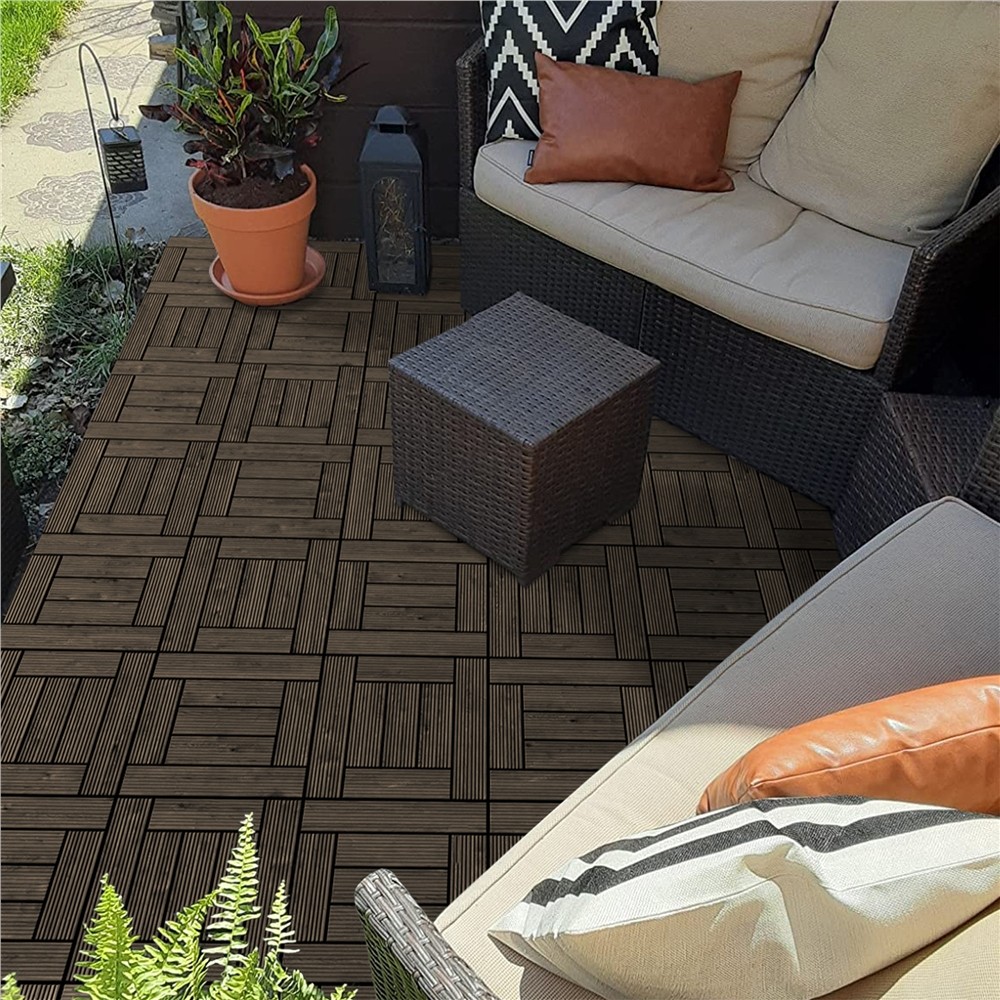 Pack of 27 Wooden Tiles Waterproof Interlocking Deck Tiles for Patio Balcony