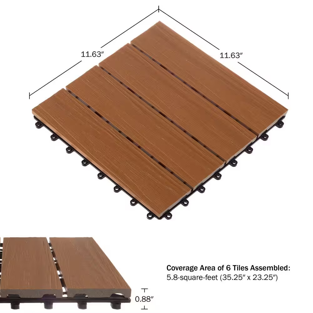 1 Ft. W X 1 Ft. L 6 Patio Tiles Woodgrain Wood/Polypropylene Interlocking Deck T
