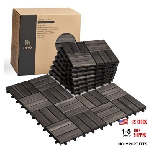 Premium Deck Tiles, Patio Flooring – Set Pcs 12”x12”x0.9” 10 Black