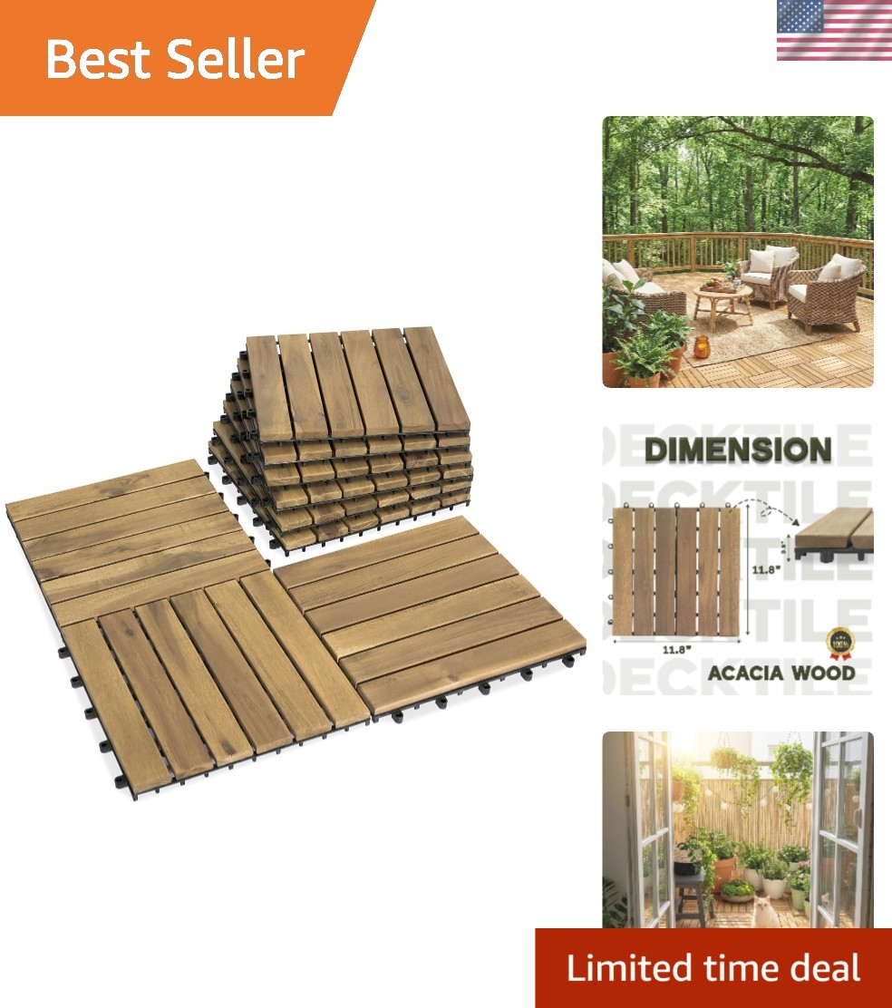 Natural Acacia 12×12 Interlocking Wood Deck Tiles for Balcony, Garden, Patio,…