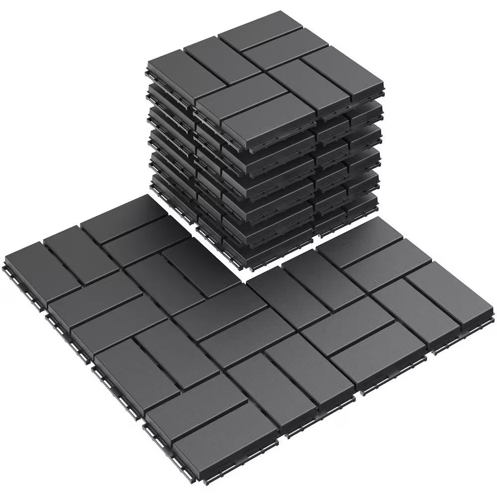 12 In. X 12 In. X 0.75 In. Outdoor Plastic Deck Tiles Paver for Pool Balcony Bac