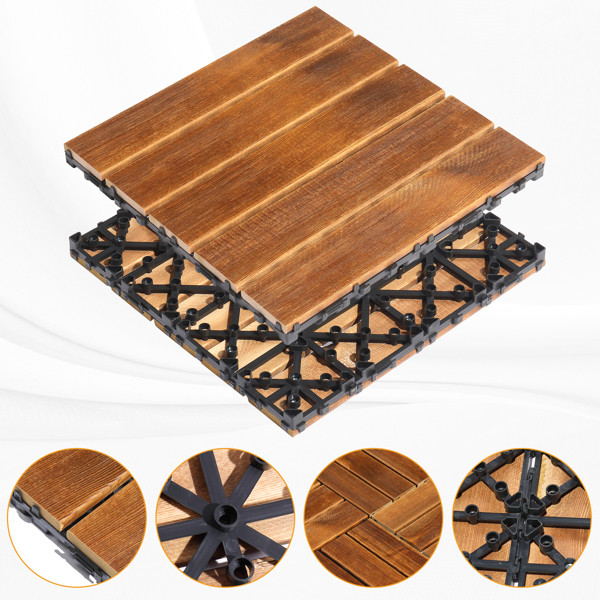 27pcs Wood Interlocking Deck Tiles 11.8″x11.8″ for Balcony Garden Backyard