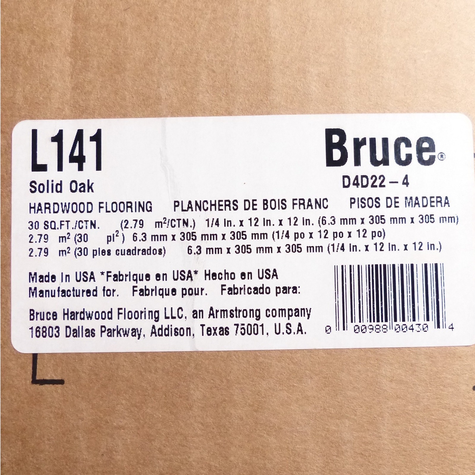 Bruce 6 sq ft (24 pcs ) 6x6x1/4 OAK PARQUET Flooring Tile L141 Natural Prefinish