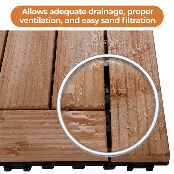 27pcs Waterproof Wood Interlocking Deck Tiles for Outdoor Patio Garden, Brown