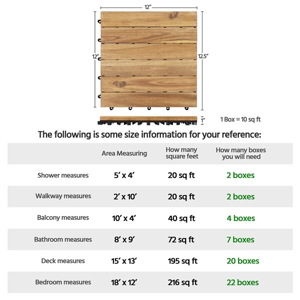 10 PCS Waterproof Acacia Wood Interlocking Flooring Tiles for Outdoor & Indoor