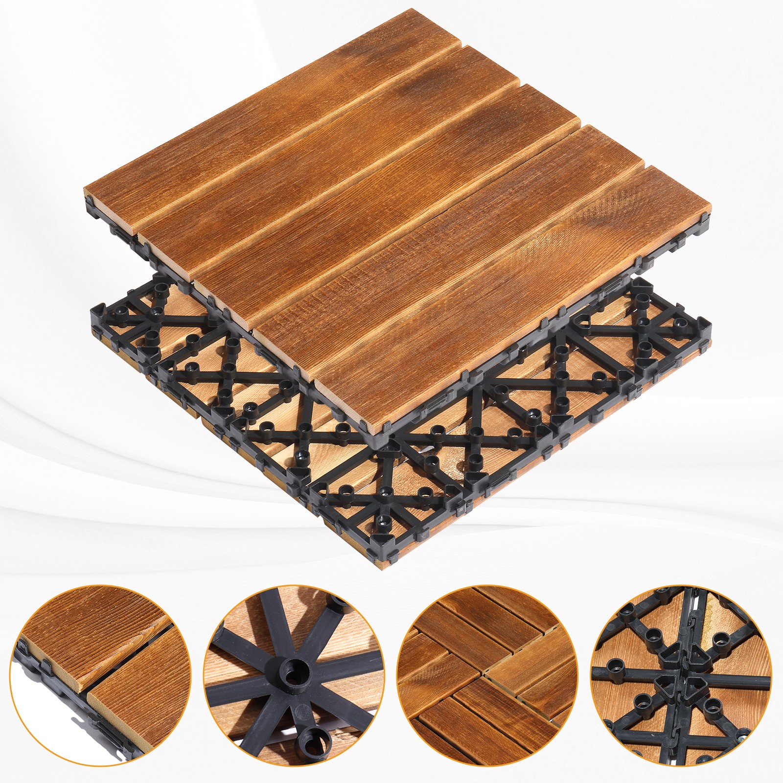 27Pcs Wood Patio Deck Tiles 12″ x 12″ Interlocking Flooring for Indoor Outdoor