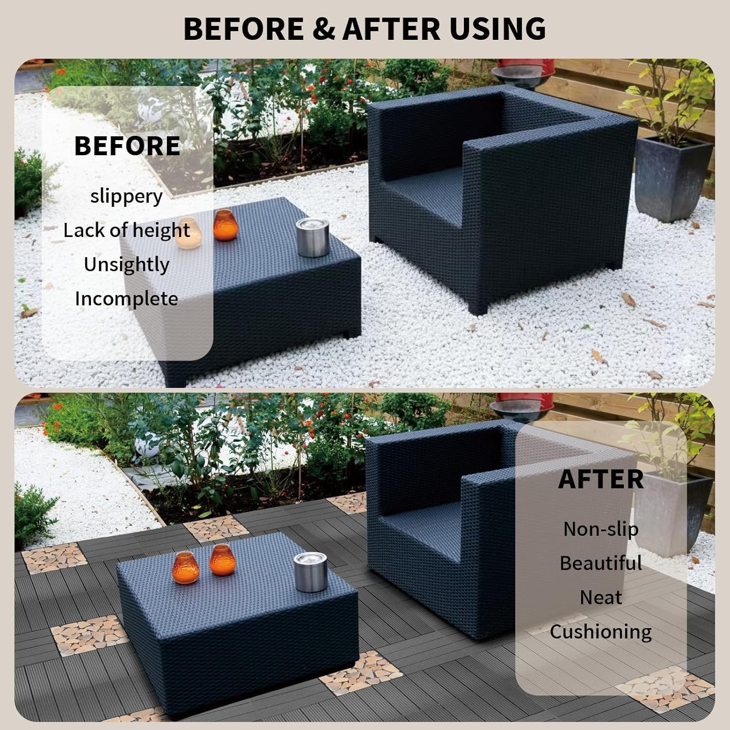 LIVING GREEN 11 PCS Interlocking Deck Tiles, All-Weather & Waterproof Composite