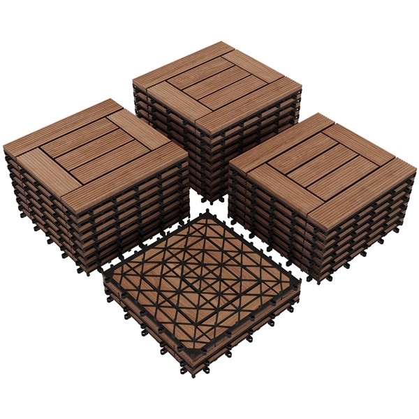 27pcs Waterproof Wood Interlocking Deck Tiles for Outdoor Patio Garden, Brown